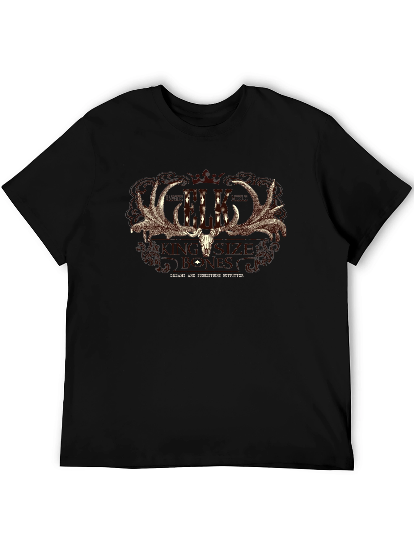Elk Skull Graphic Print T-Shirt - Black