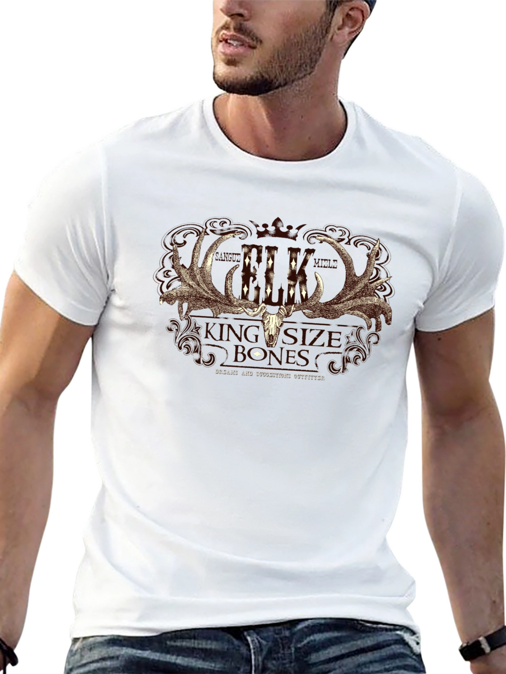 Elk Skull Graphic Print T-Shirt - Black