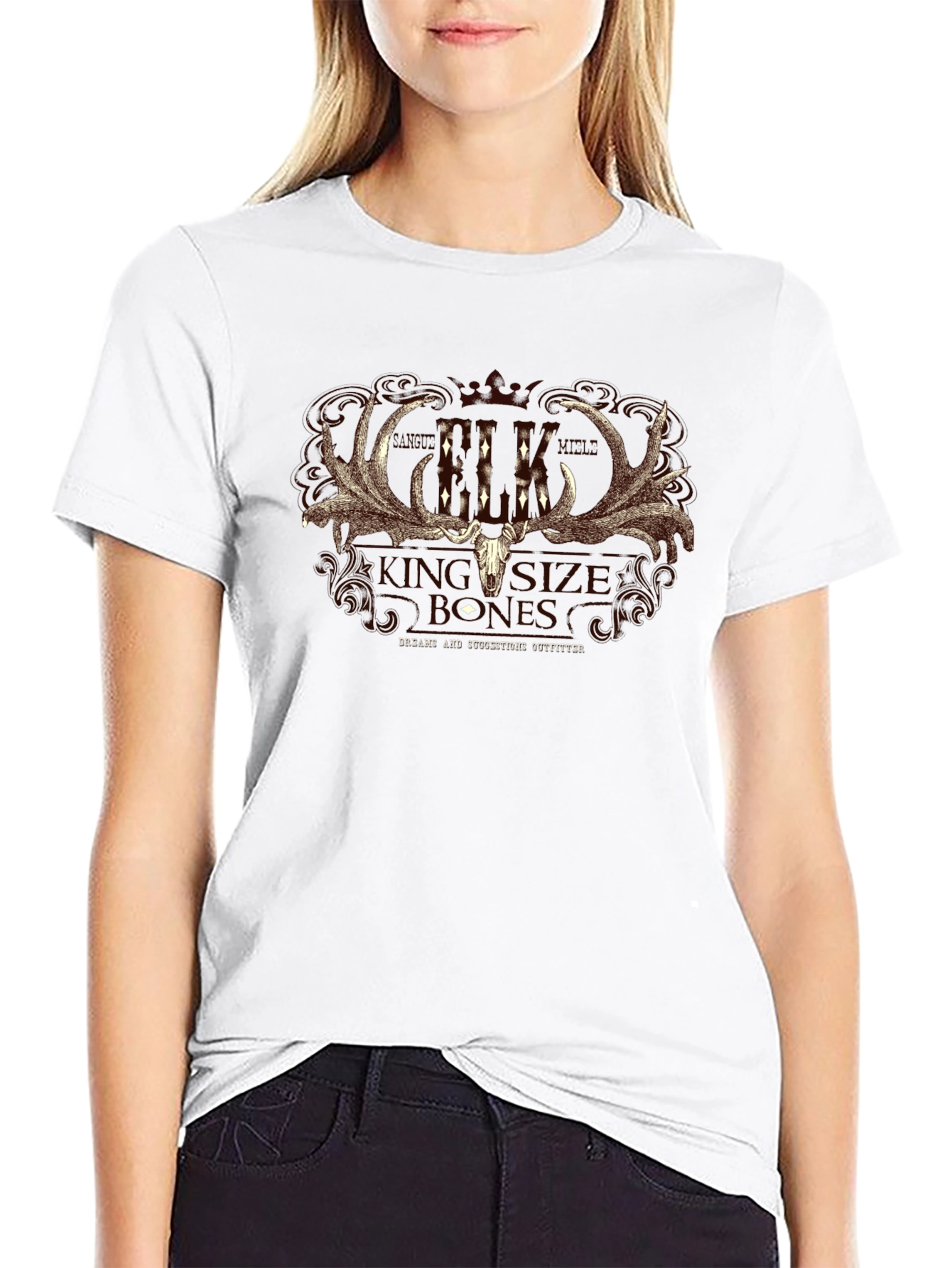 Elk Skull Graphic Print T-Shirt - Black