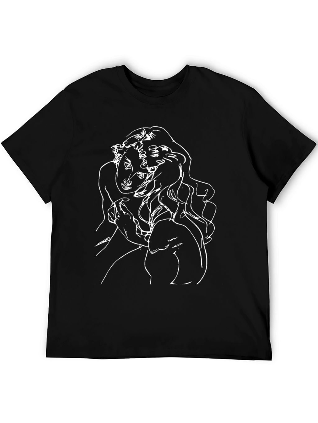 Abstract Line Art Graphic Tee - Black Cotton Blend