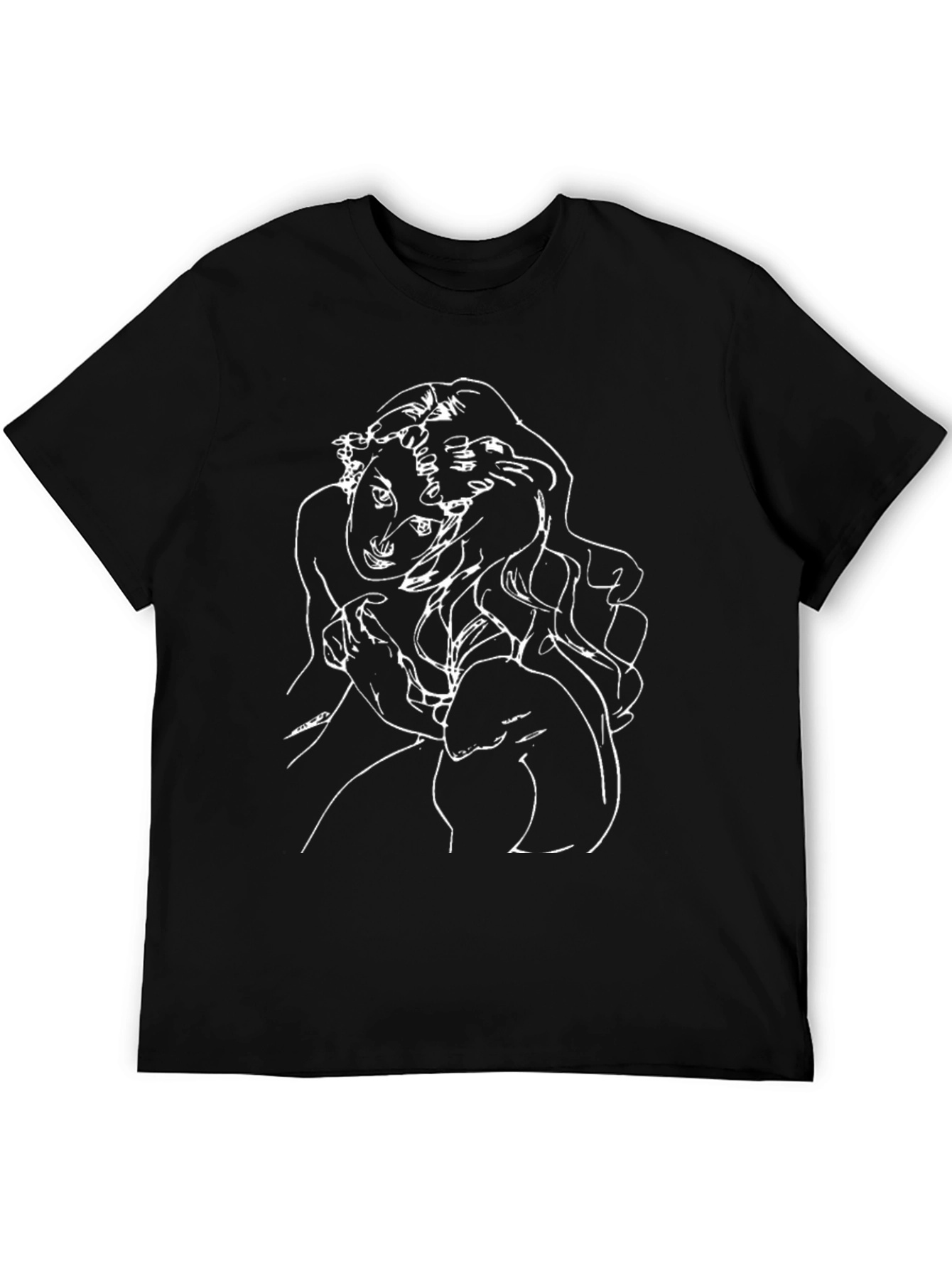 Abstract Line Art Graphic Tee - Black Cotton Blend