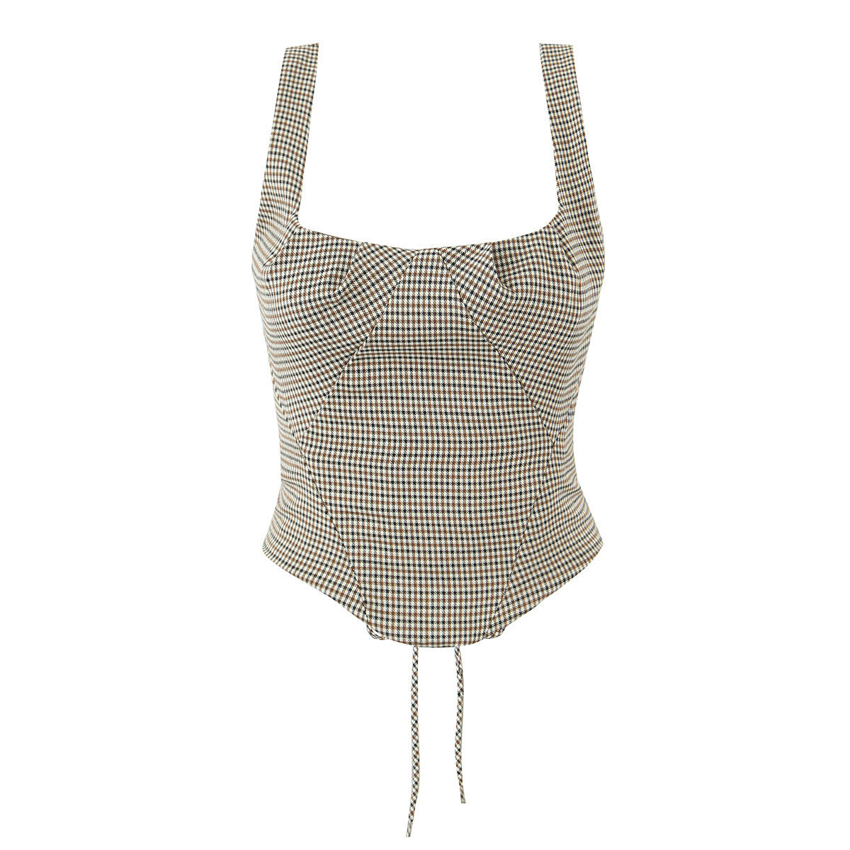 Two piece set of slim fitting plaid tight strap camisole vest and high waisted straight leg casual pants