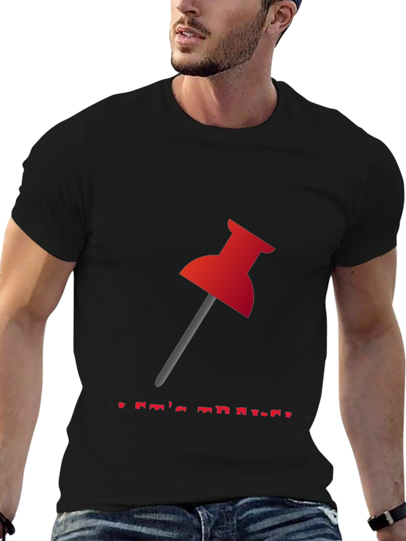 Red Thumbtack Graphic Tee - Trendy Black T-Shirt