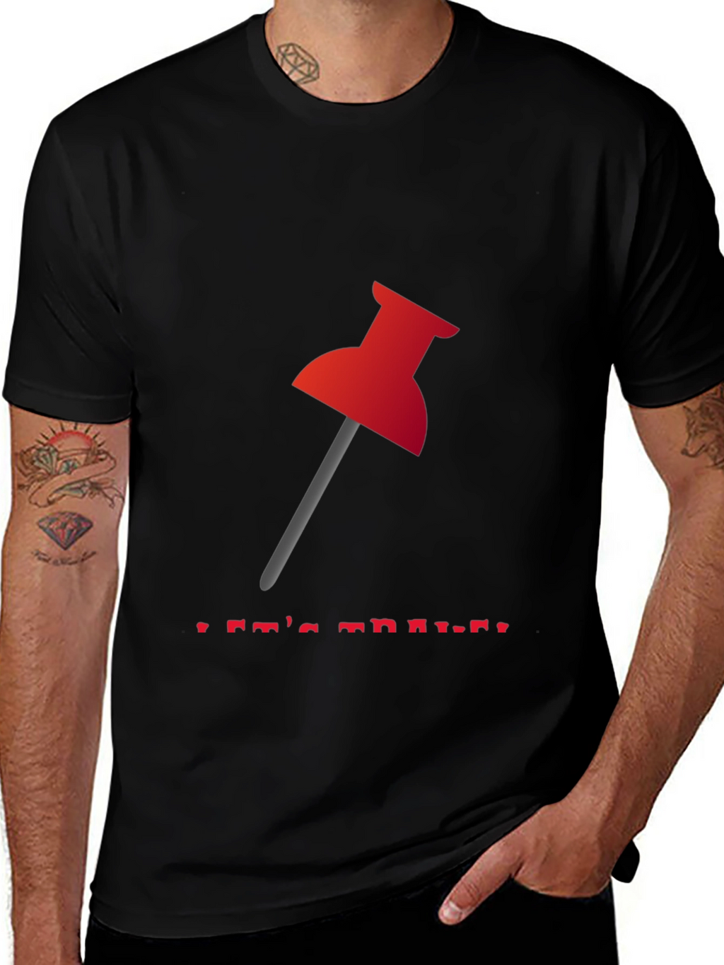 Red Thumbtack Graphic Tee - Trendy Black T-Shirt