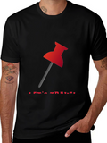 Red Thumbtack Graphic Tee - Trendy Black T-Shirt