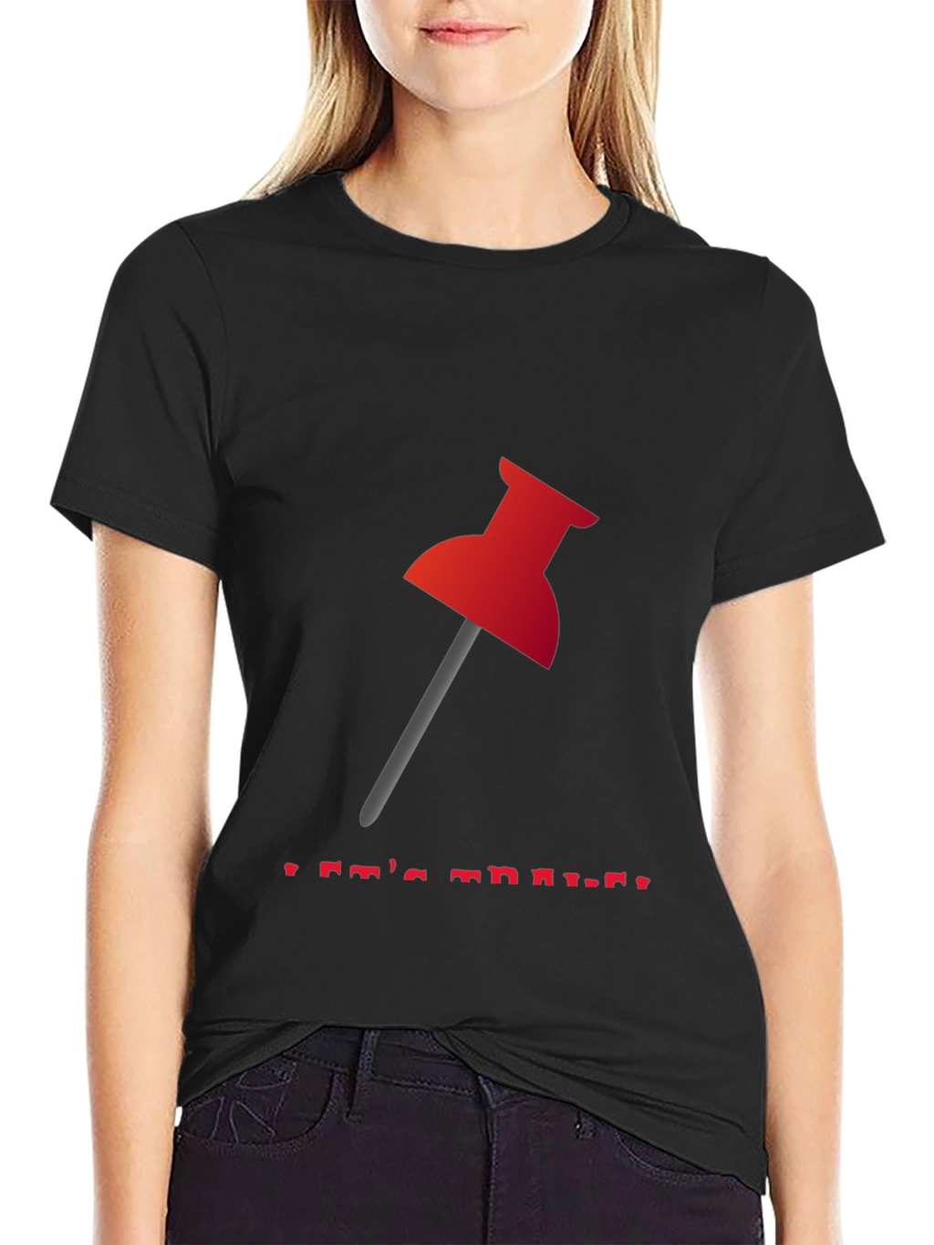 Red Thumbtack Graphic Tee - Trendy Black T-Shirt