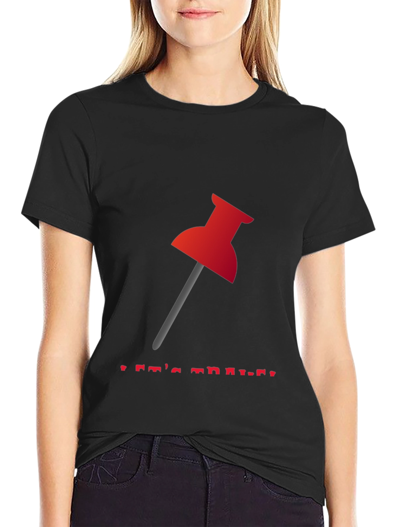 Red Thumbtack Graphic Tee - Trendy Black T-Shirt