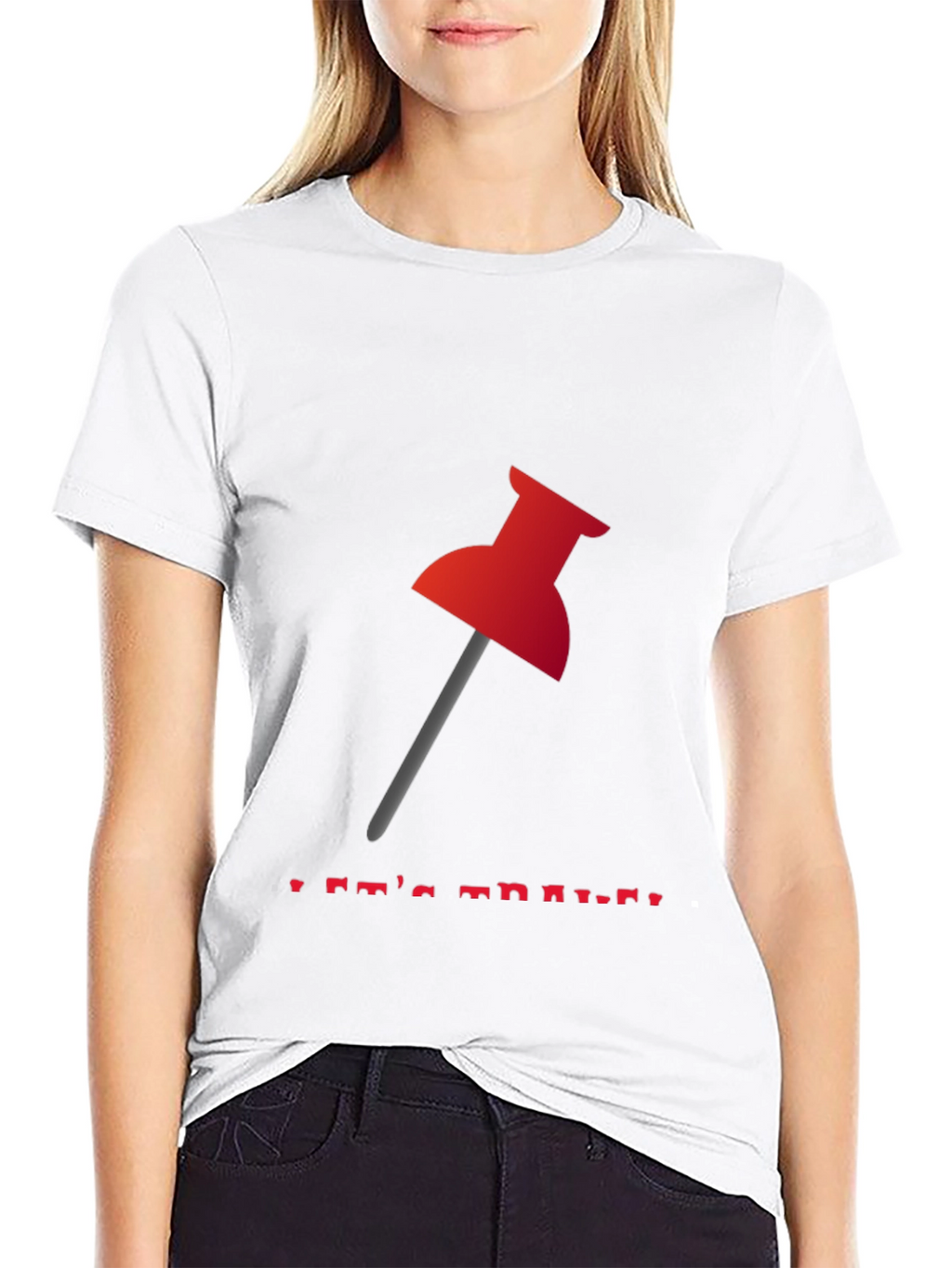 Red Thumbtack Graphic Tee - Trendy Black T-Shirt