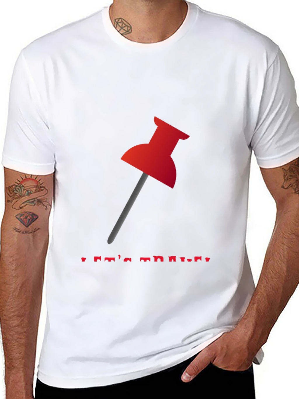 Red Thumbtack Graphic Tee - Trendy Black T-Shirt