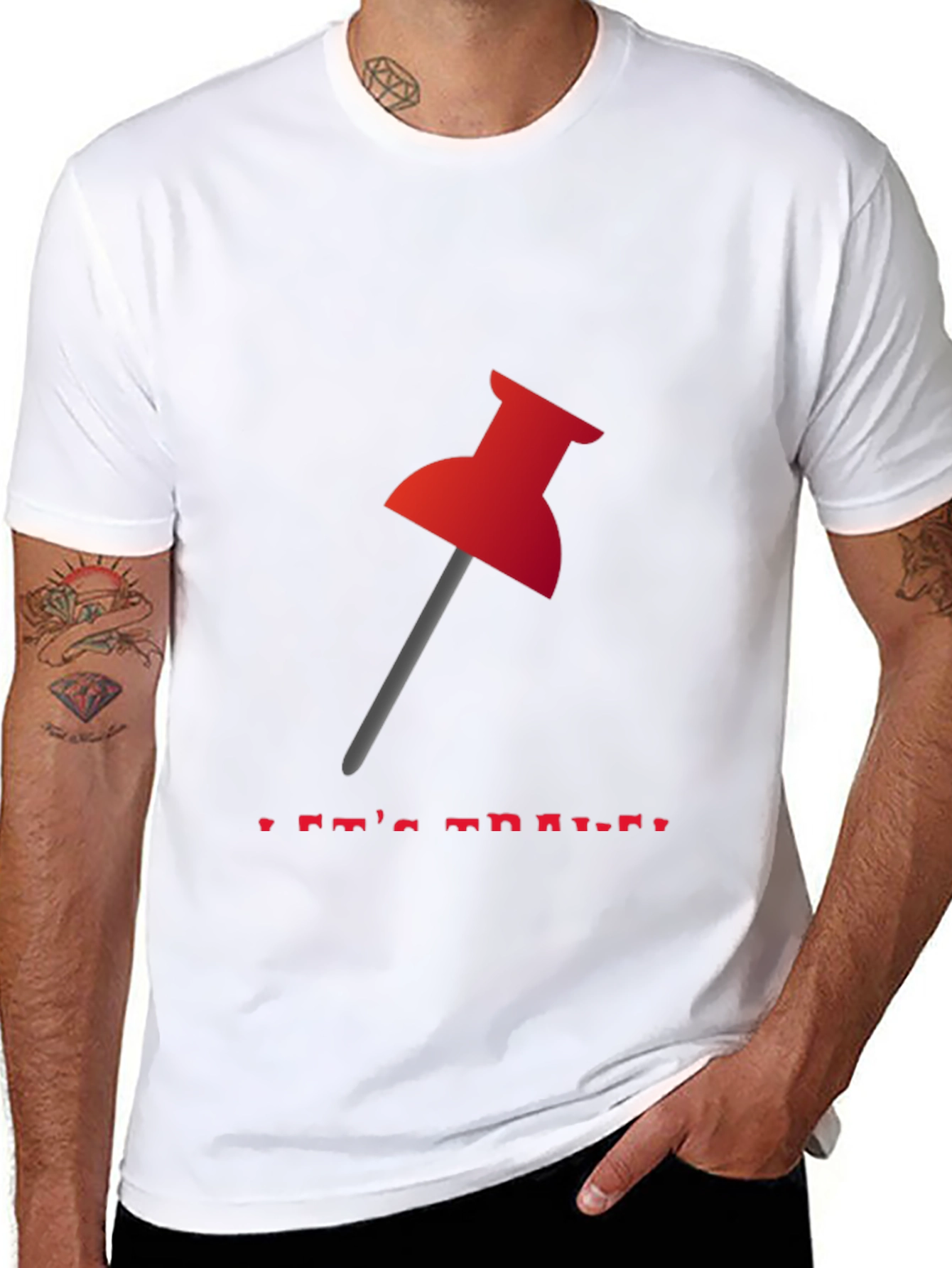 Red Thumbtack Graphic Tee - Trendy Black T-Shirt