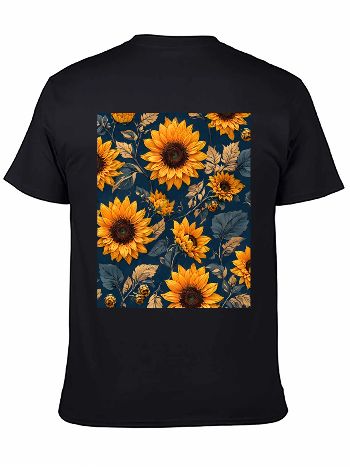 Sunflower Print Black T-Shirt