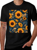 Sunflower Print Black T-Shirt