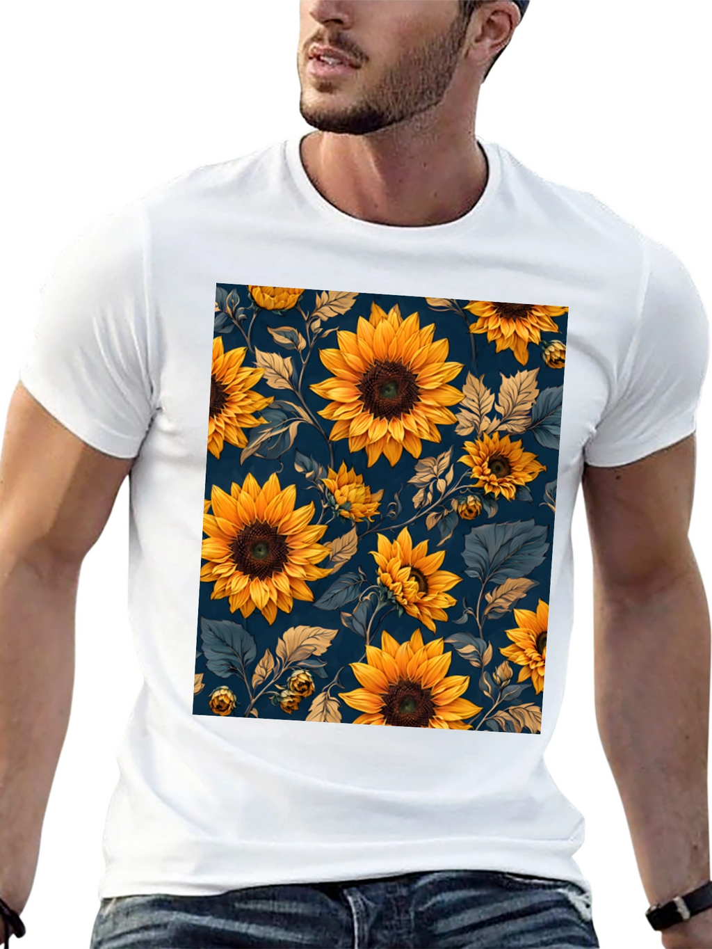 Sunflower Print Black T-Shirt