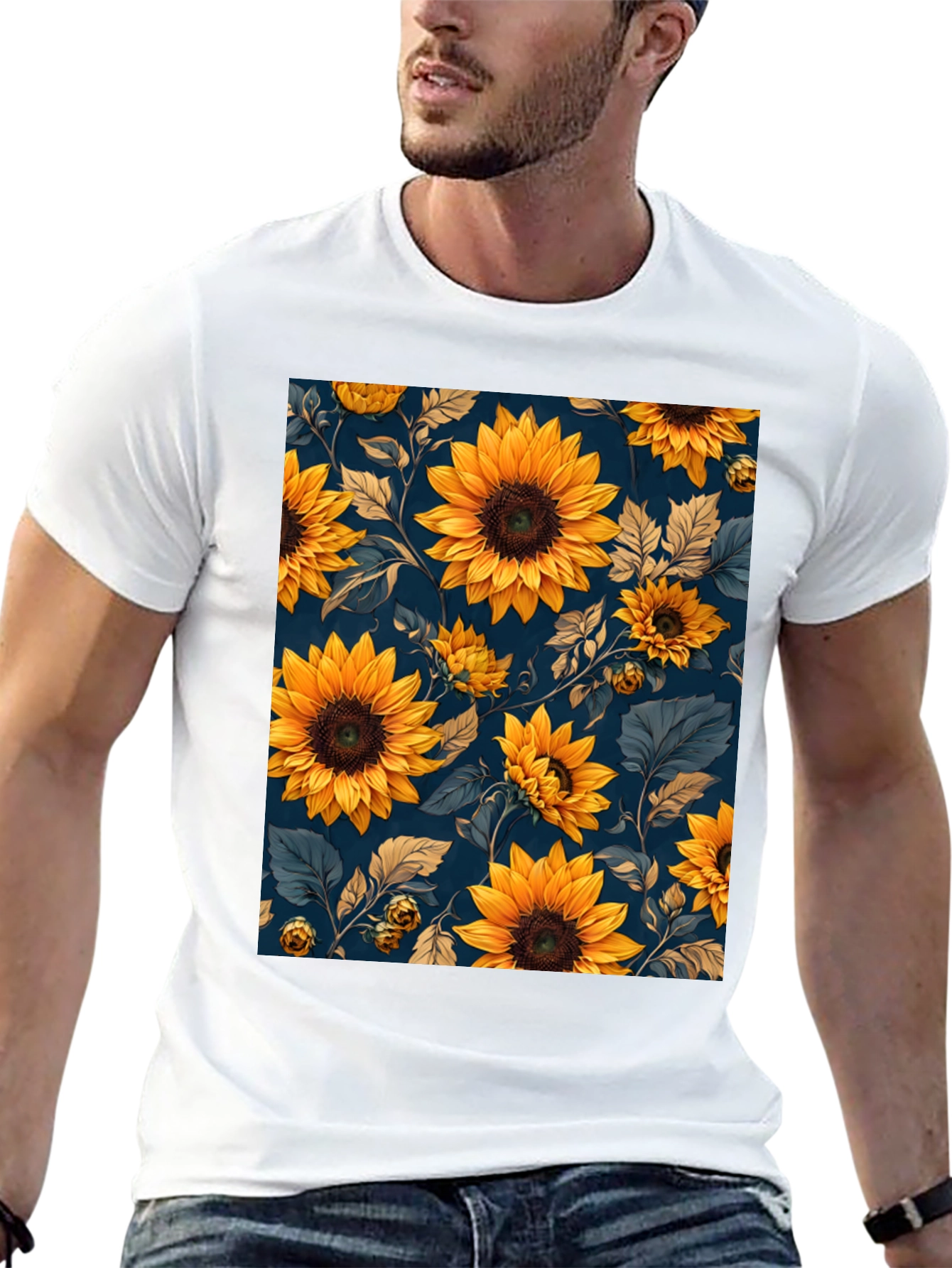 Sunflower Print Black T-Shirt