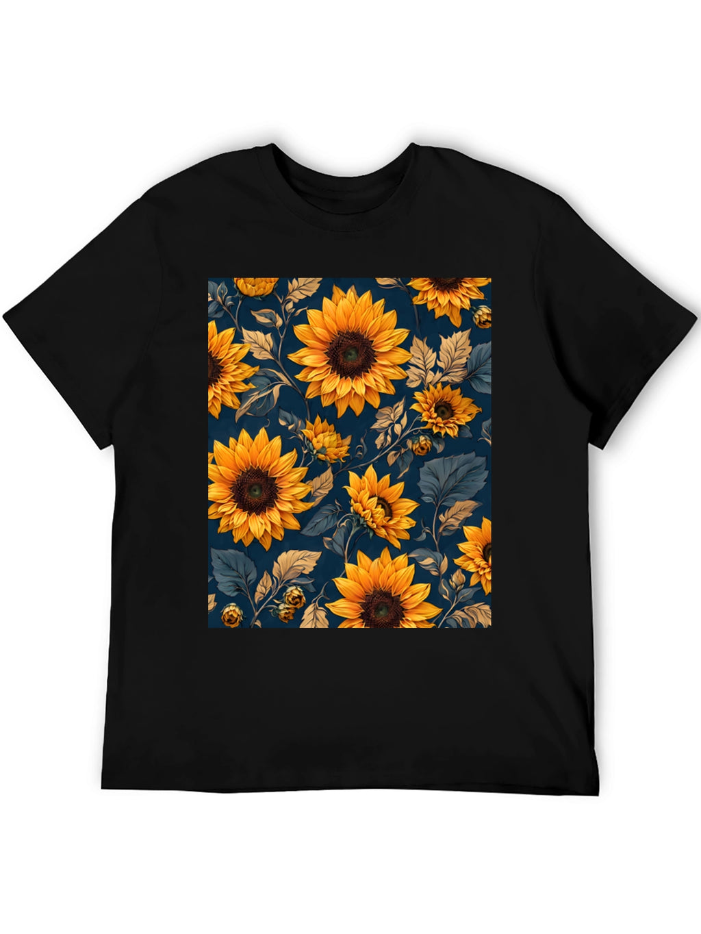 Sunflower Print Black T-Shirt