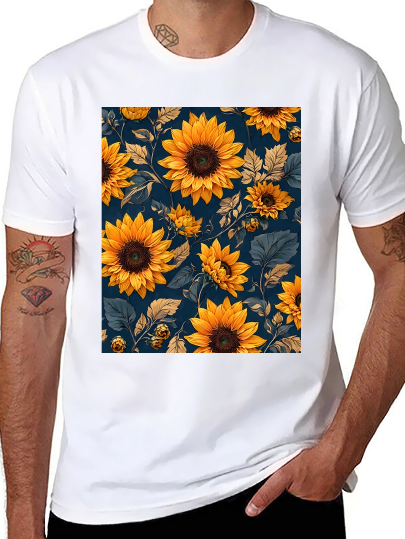 Sunflower Print Black T-Shirt