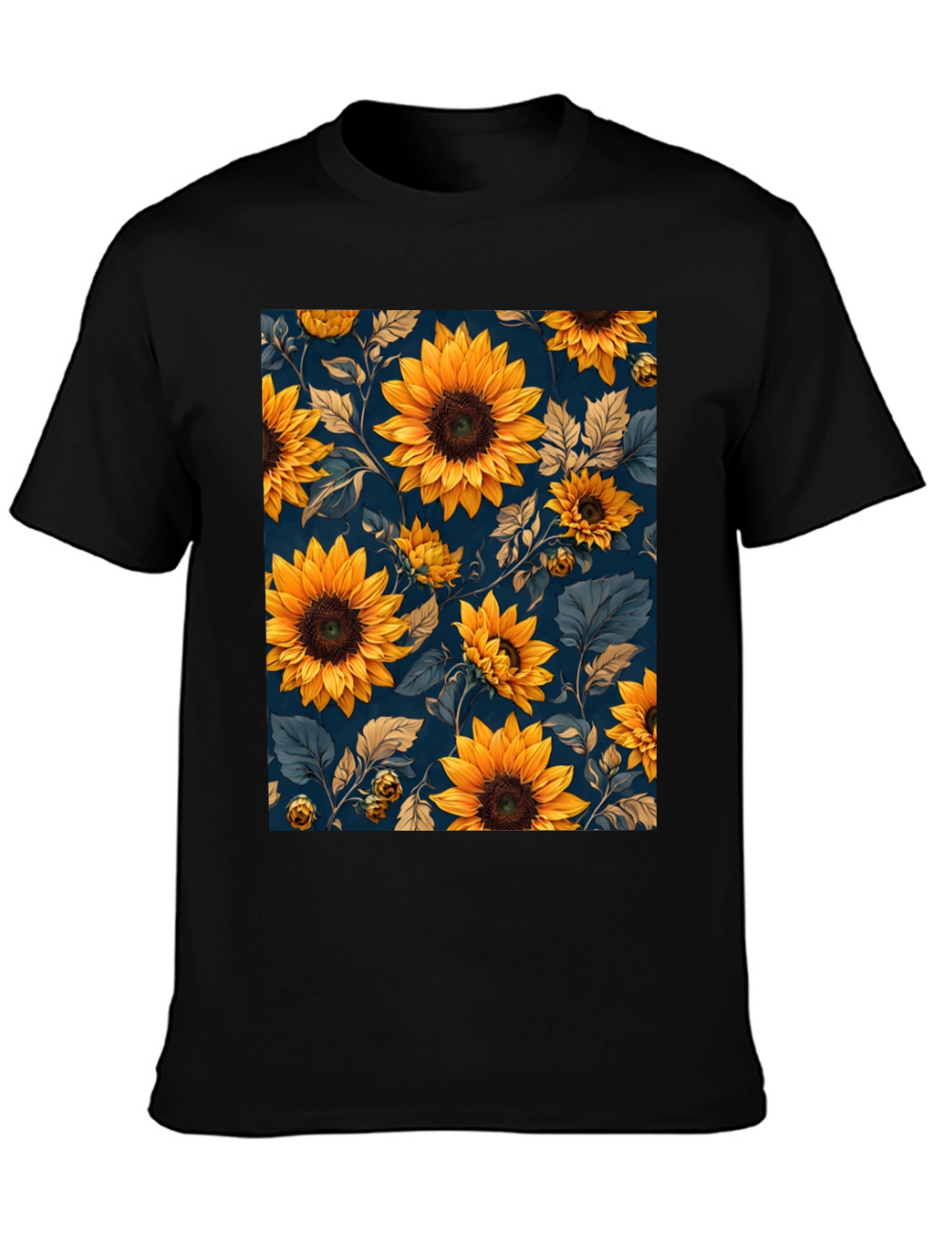 Sunflower Print Black T-Shirt