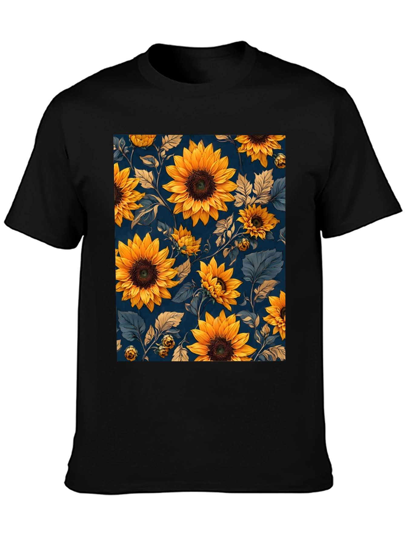 Sunflower Print Black T-Shirt