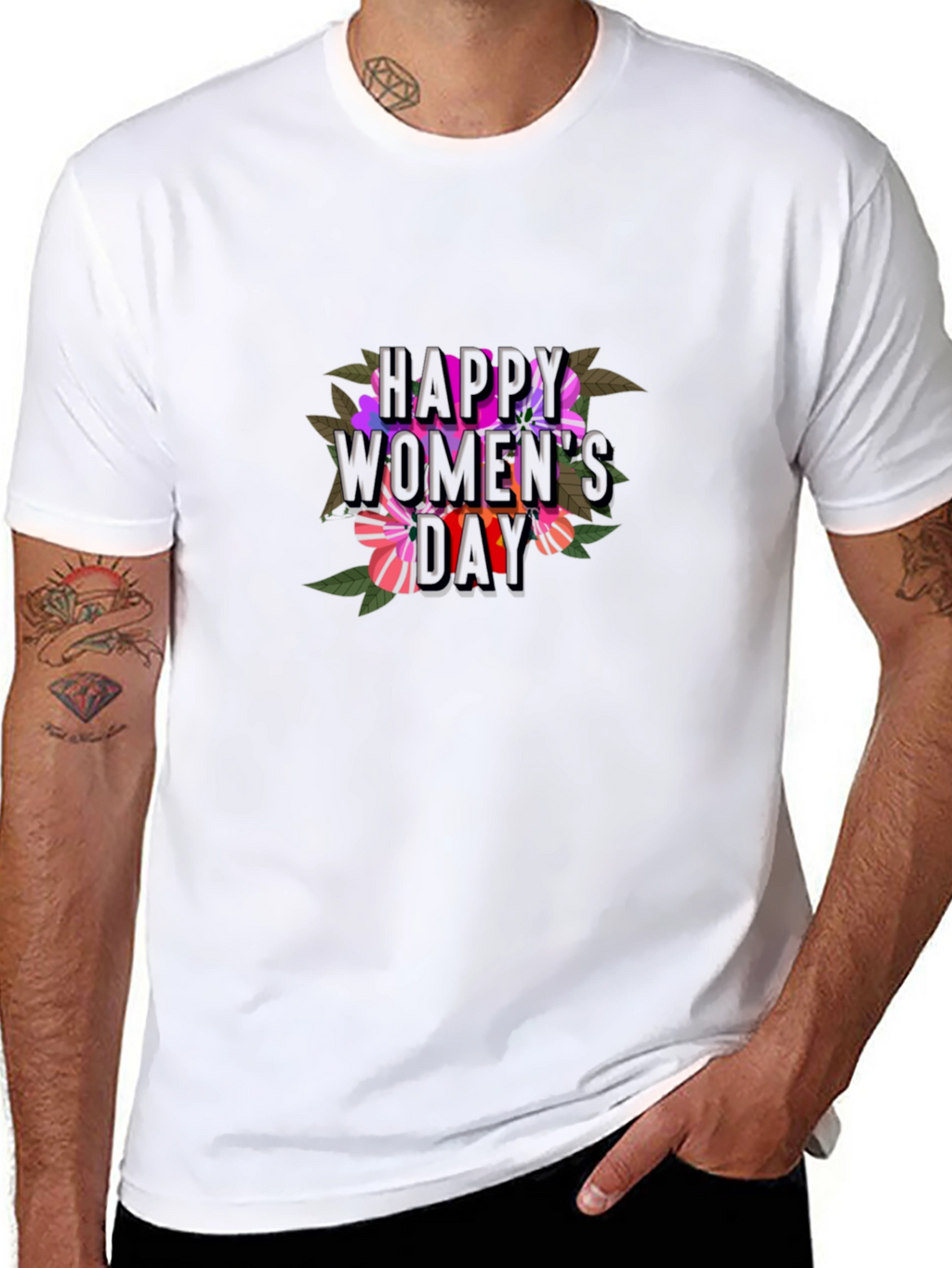 Floral Happy Womens Day T-Shirt - Black
