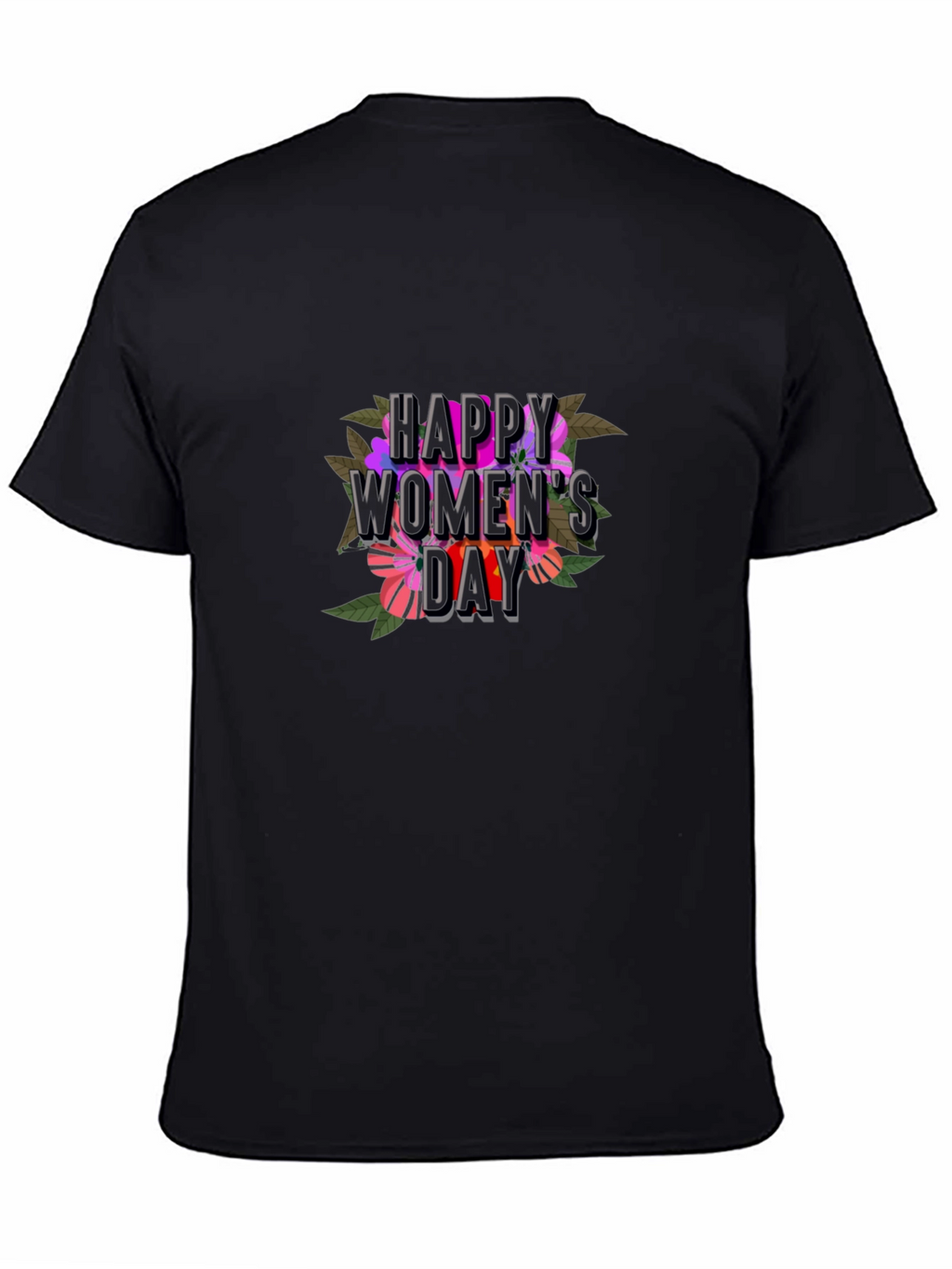 Floral Happy Womens Day T-Shirt - Black