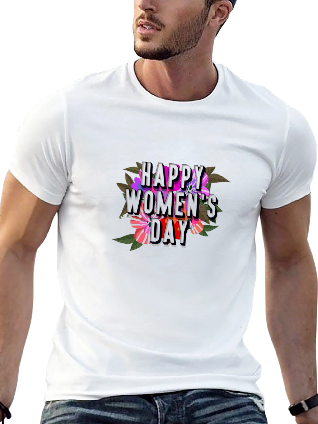Floral Happy Womens Day T-Shirt - Black