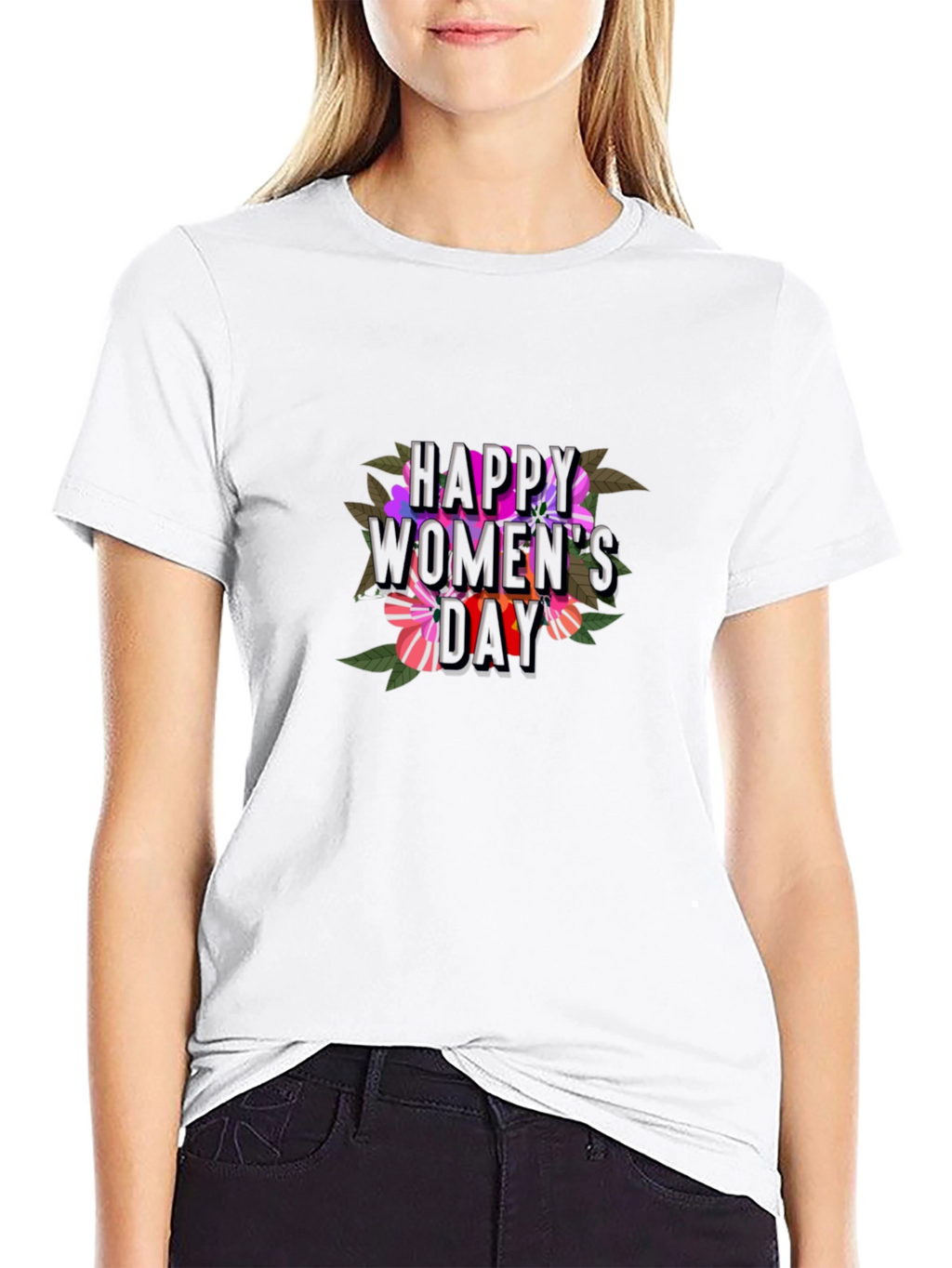 Floral Happy Womens Day T-Shirt - Black