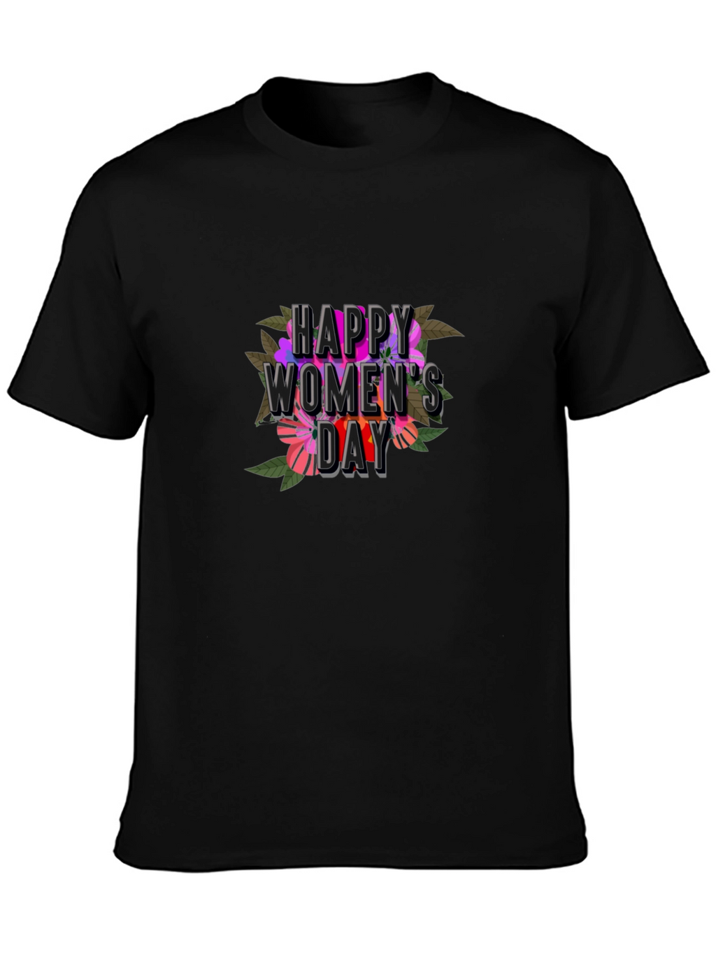 Floral Happy Womens Day T-Shirt - Black