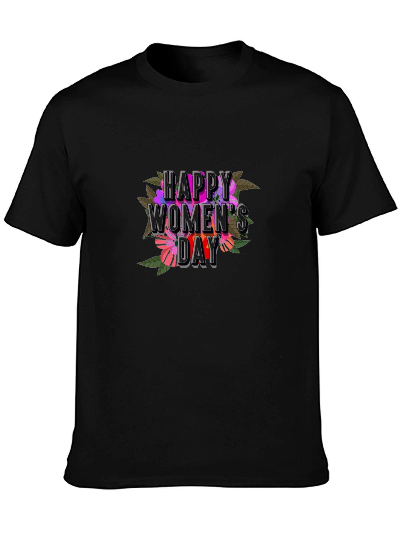 Floral Happy Womens Day T-Shirt - Black