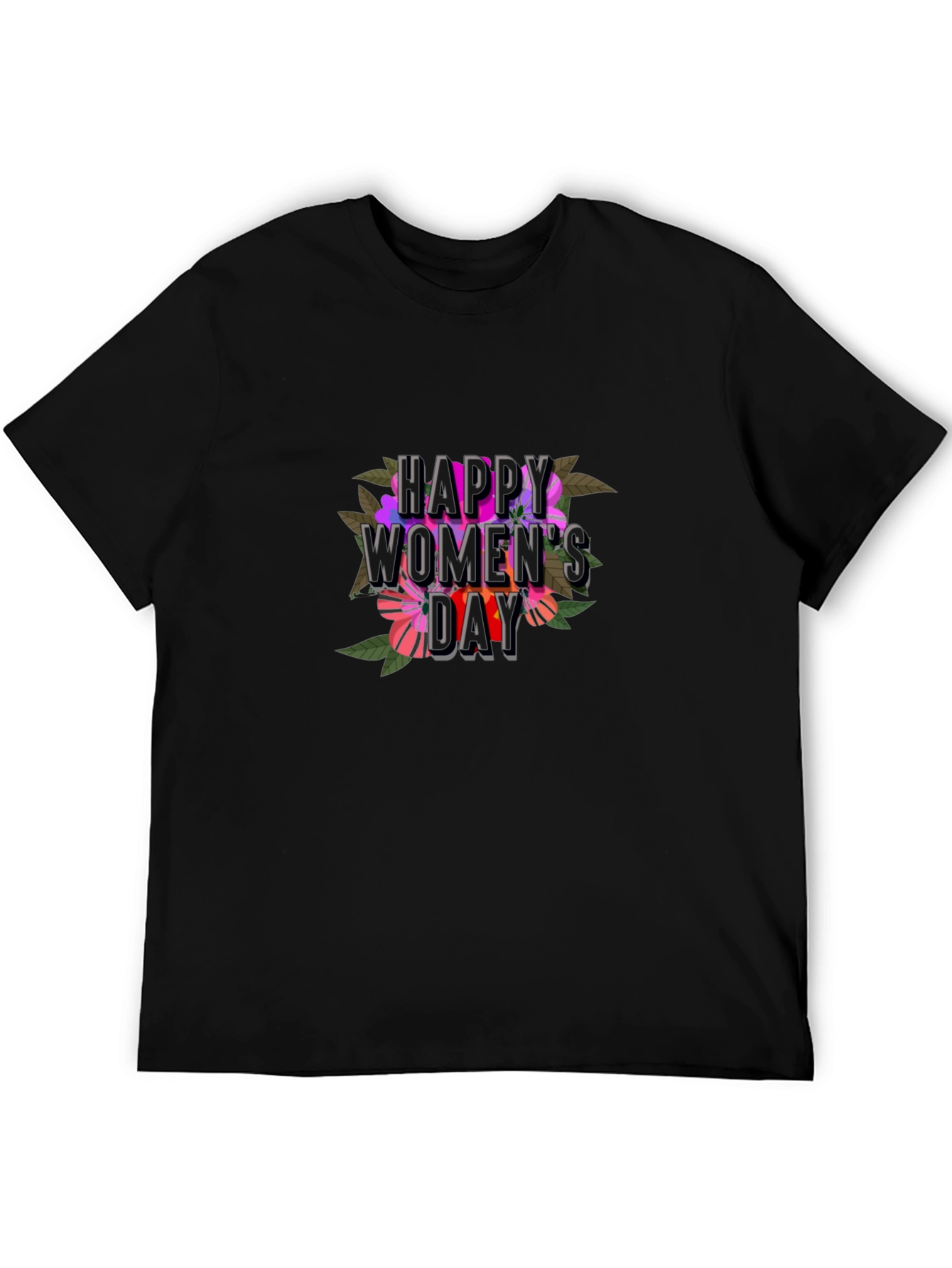 Floral Happy Womens Day T-Shirt - Black