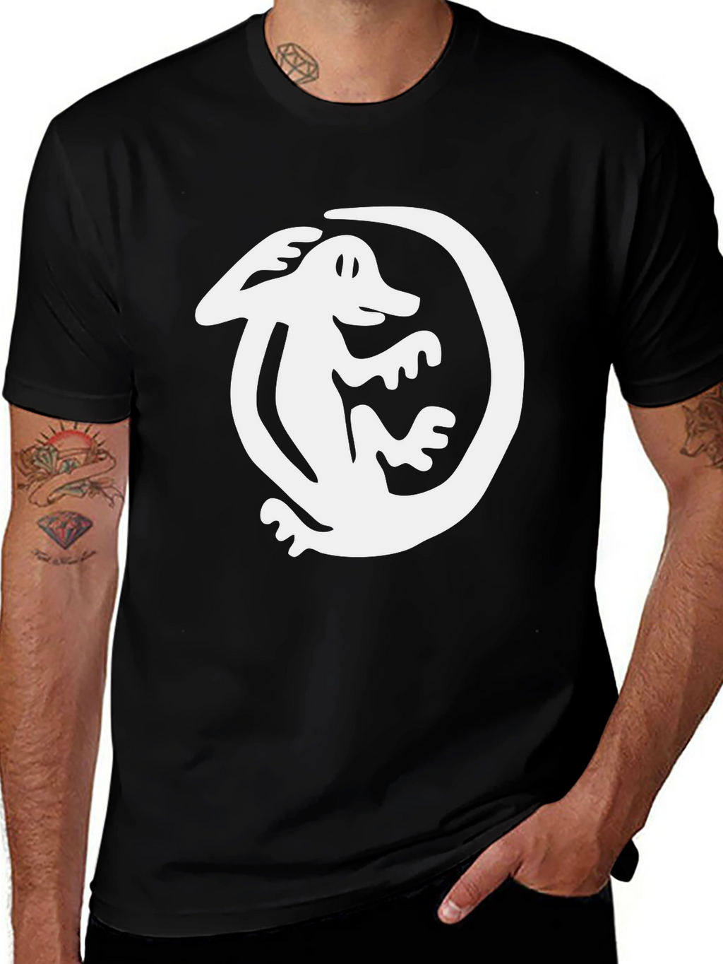 Black T-Shirt with White Lizard Graphic