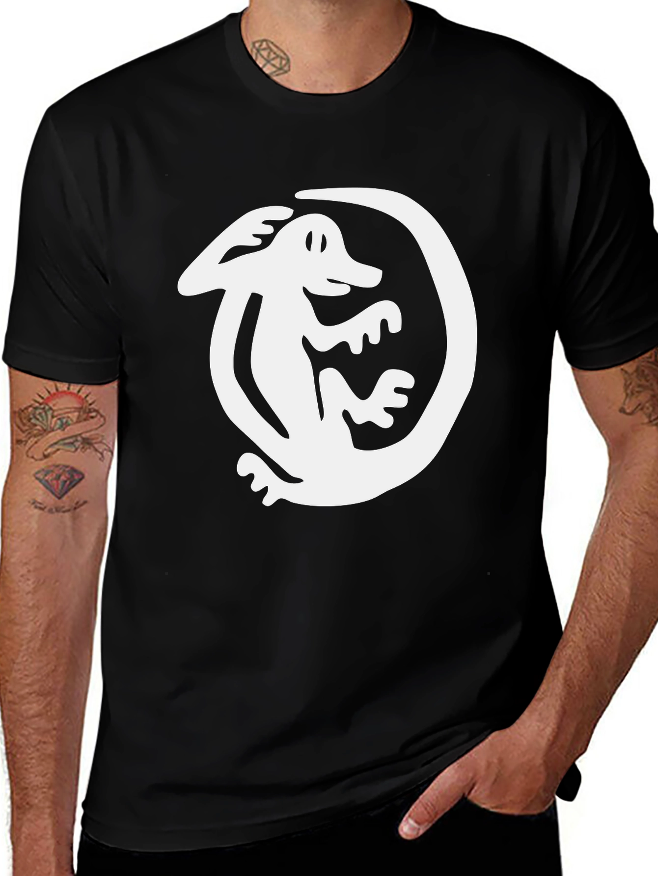 Black T-Shirt with White Lizard Graphic
