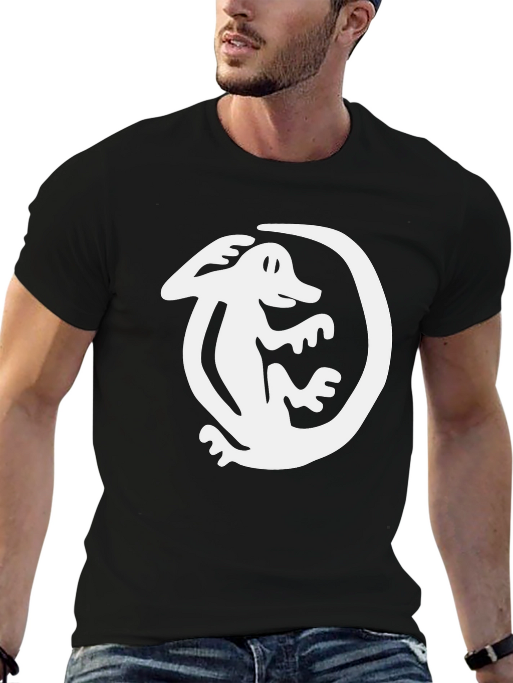 Black T-Shirt with White Lizard Graphic