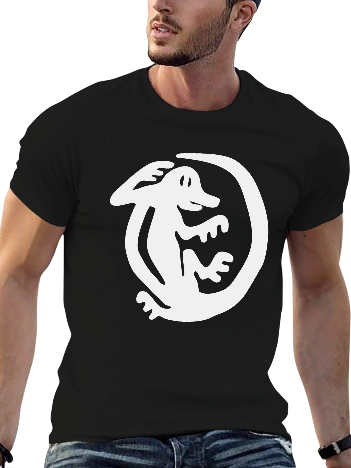 Black T-Shirt with White Lizard Graphic