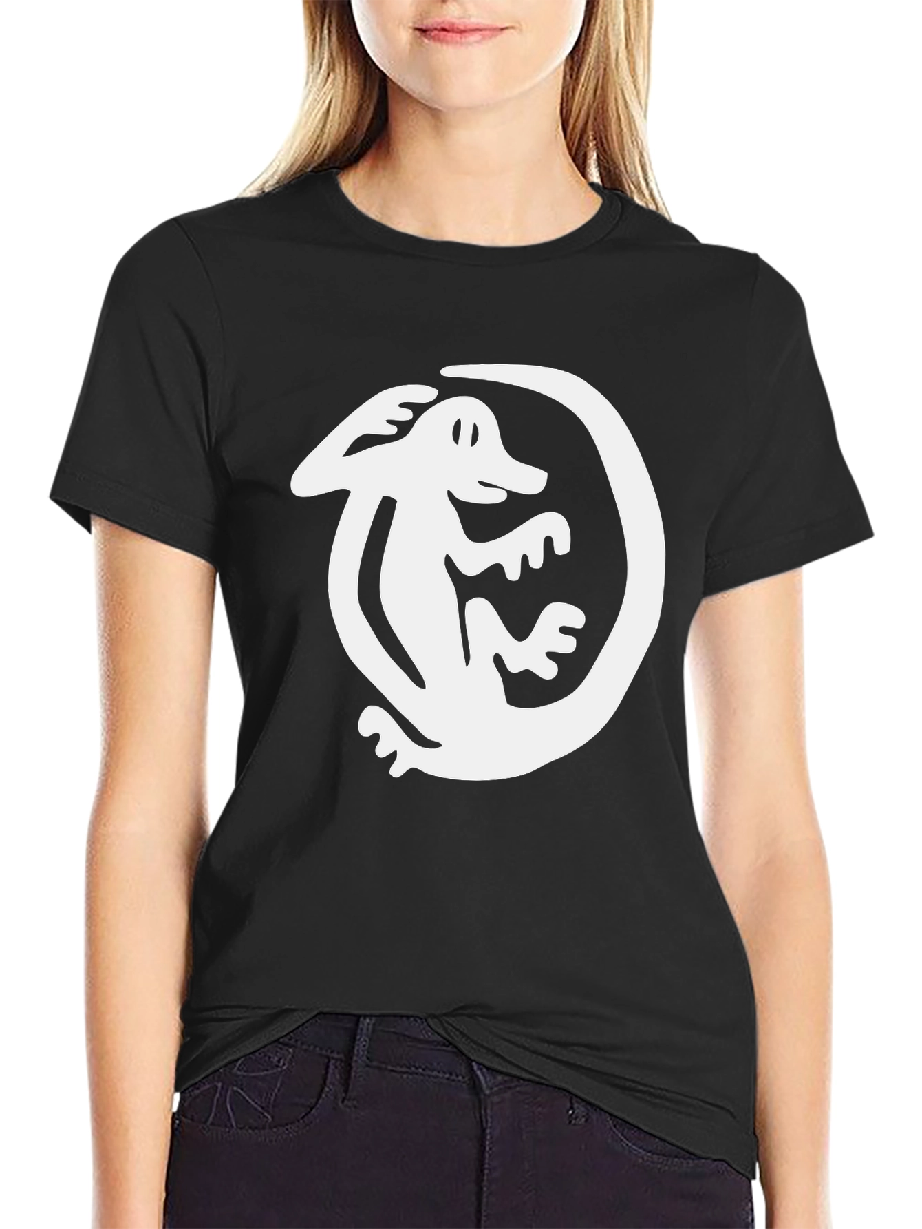 Black T-Shirt with White Lizard Graphic