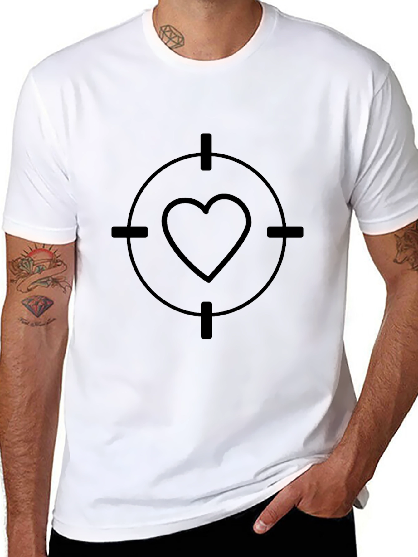 Heart Target Graphic Tee - Black Cotton T-Shirt