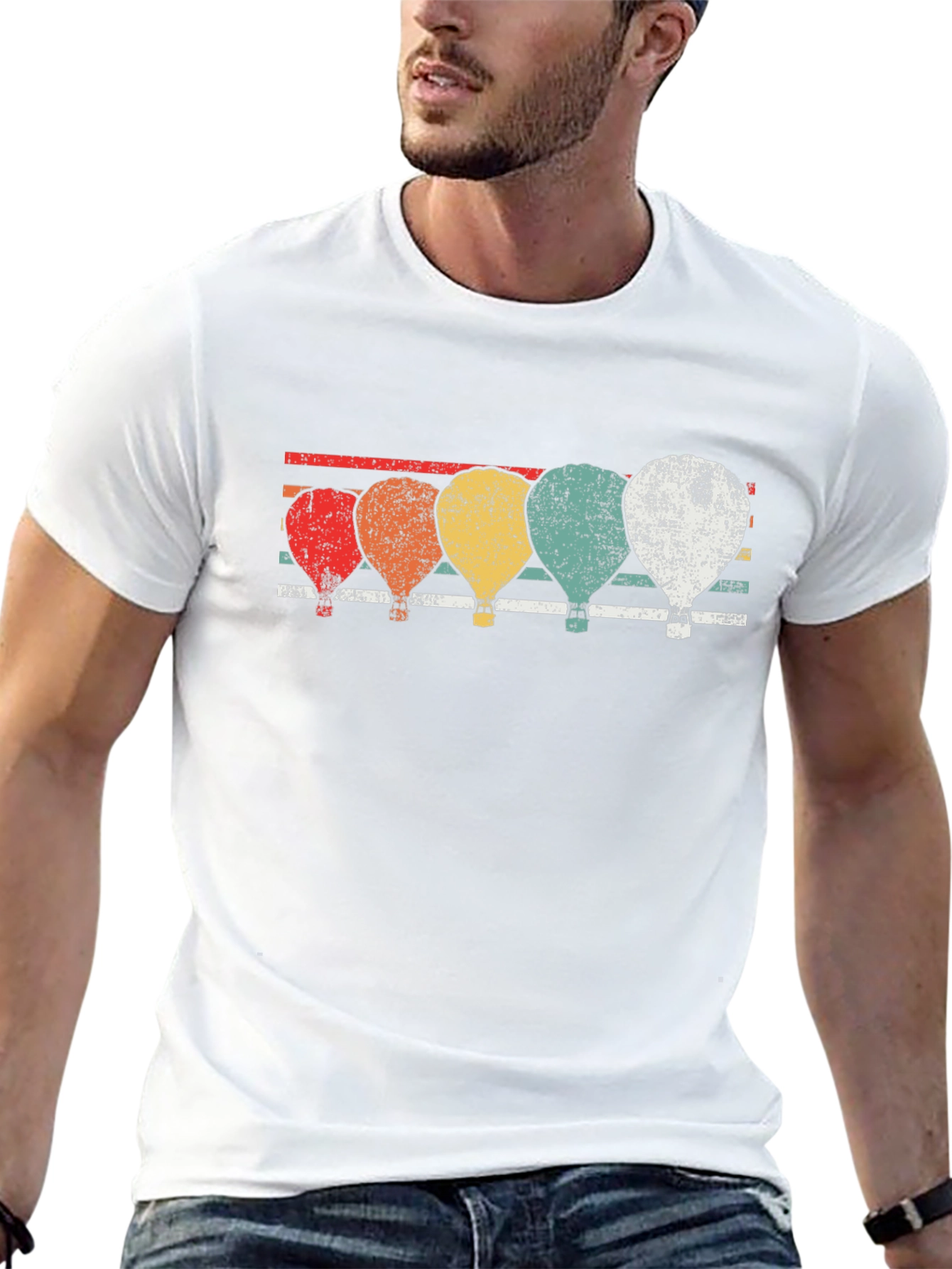 Retro Hot Air Balloon Graphic Tee - Black