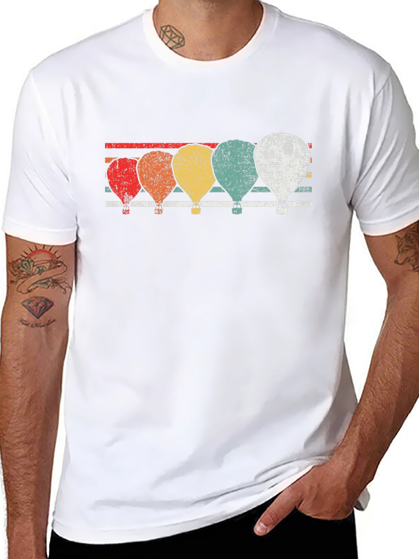 Retro Hot Air Balloon Graphic Tee - Black