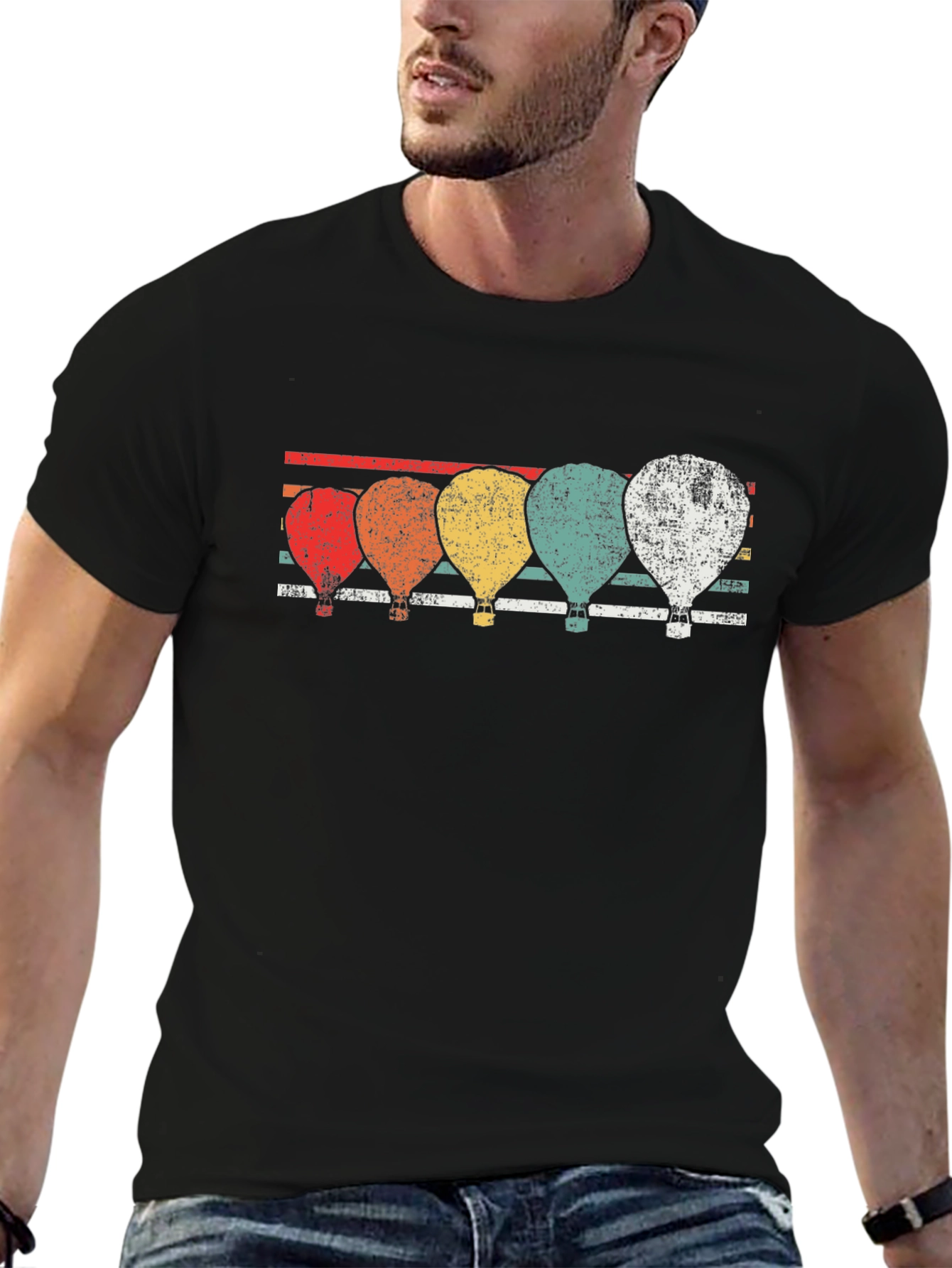 Retro Hot Air Balloon Graphic Tee - Black