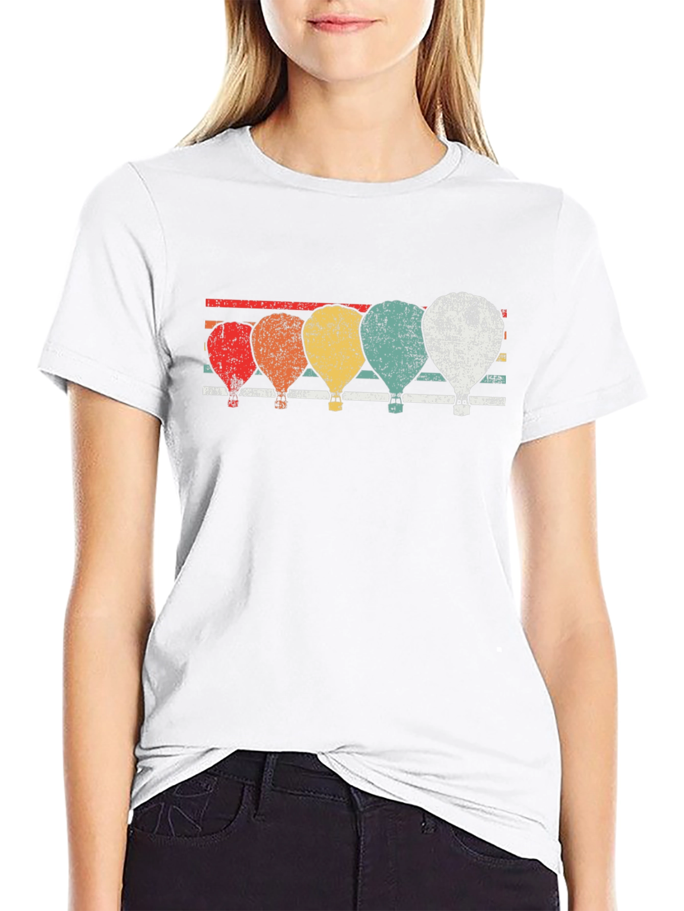 Retro Hot Air Balloon Graphic Tee - Black
