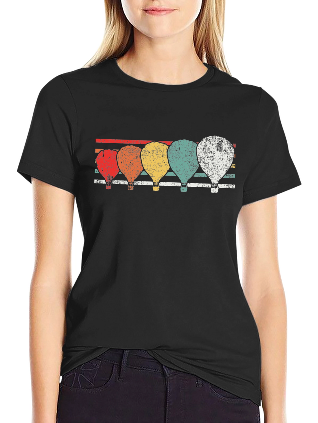 Retro Hot Air Balloon Graphic Tee - Black