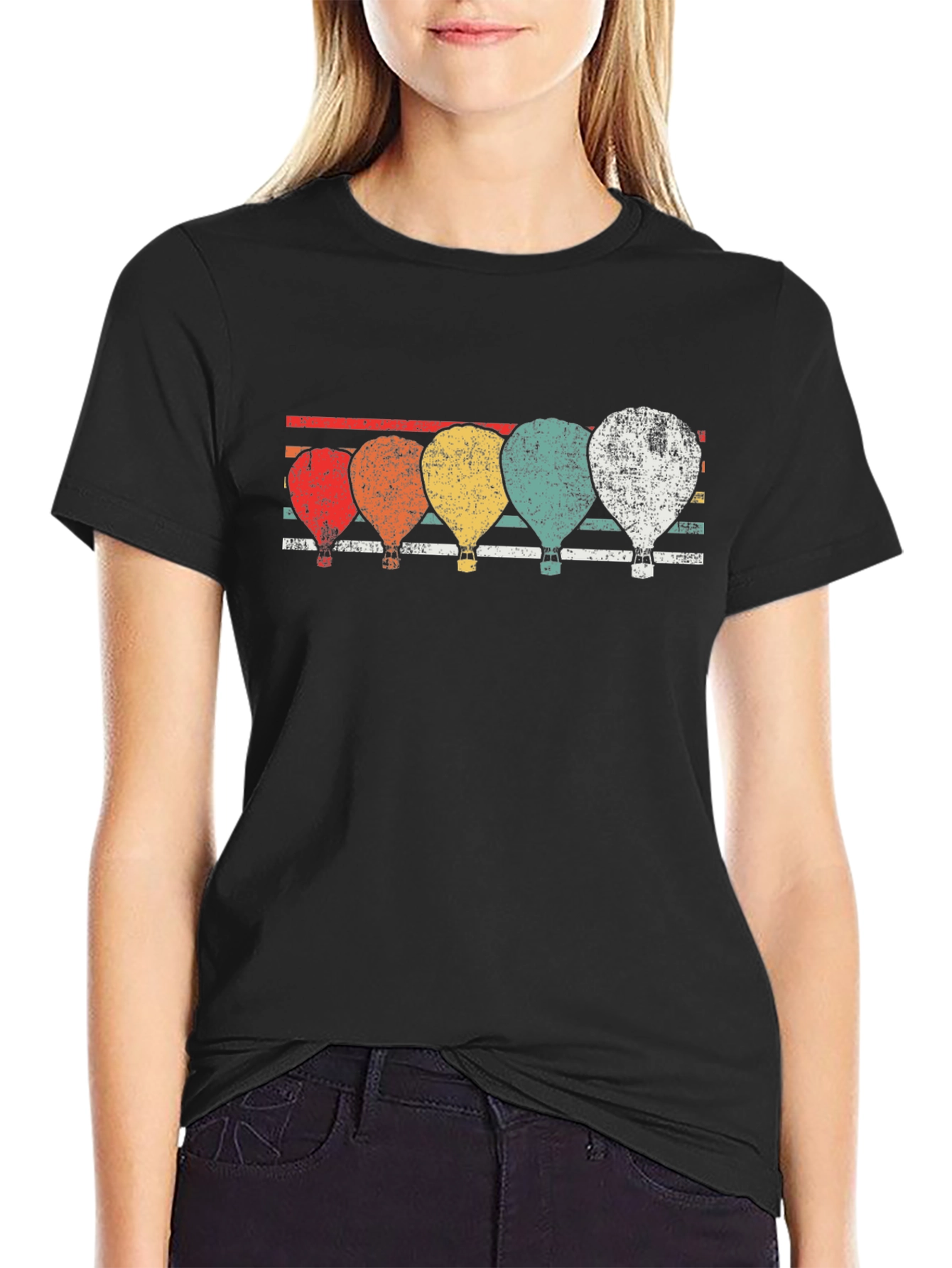 Retro Hot Air Balloon Graphic Tee - Black