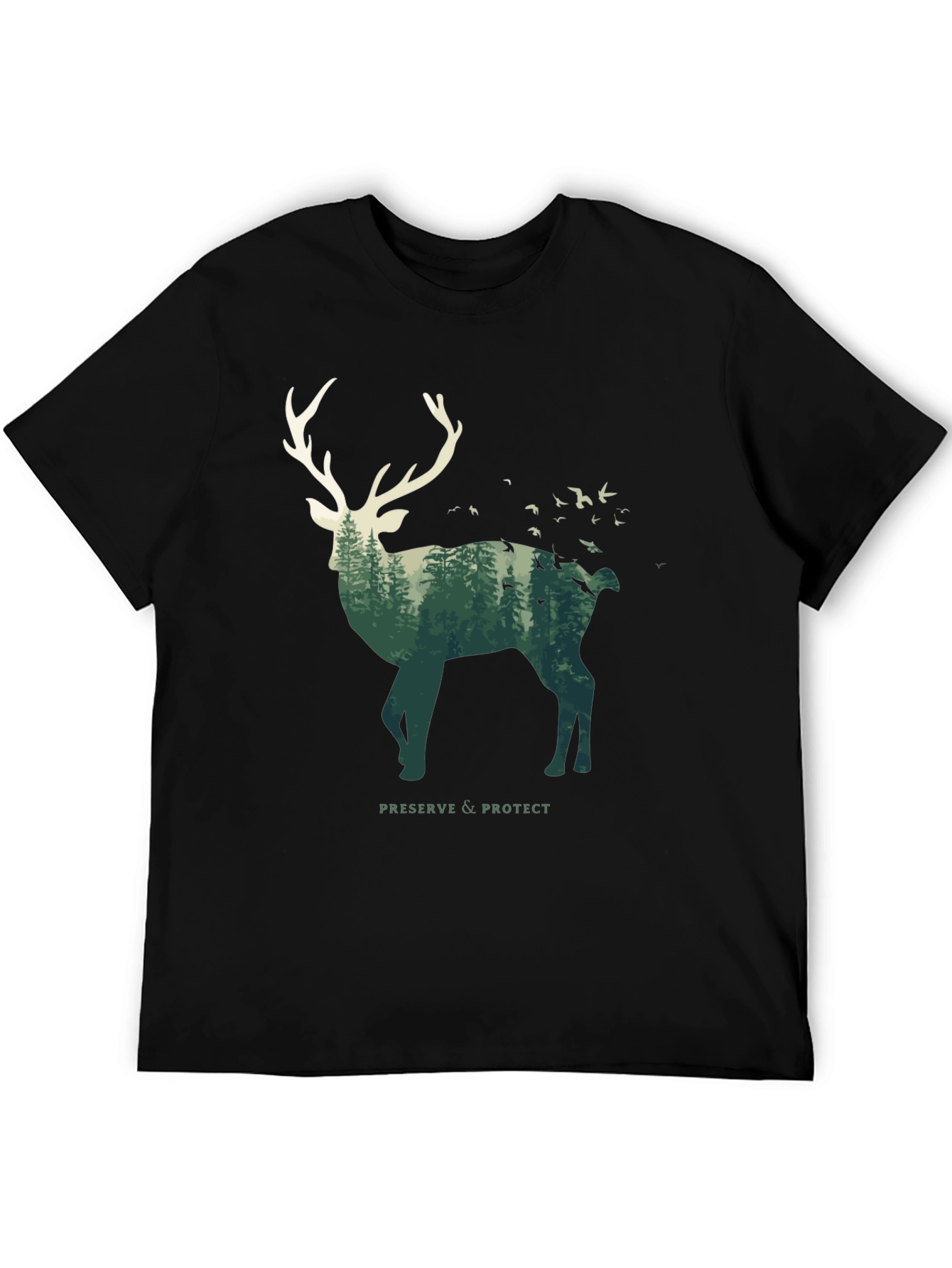 Deer Forest Graphic Tee - Nature Lovers Black T-Shirt