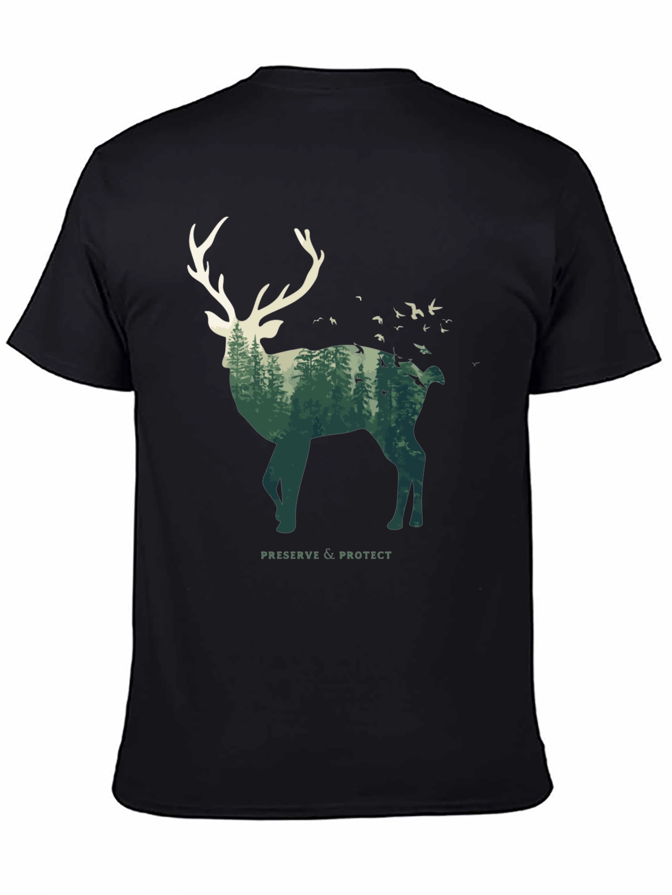 Deer Forest Graphic Tee - Nature Lovers Black T-Shirt
