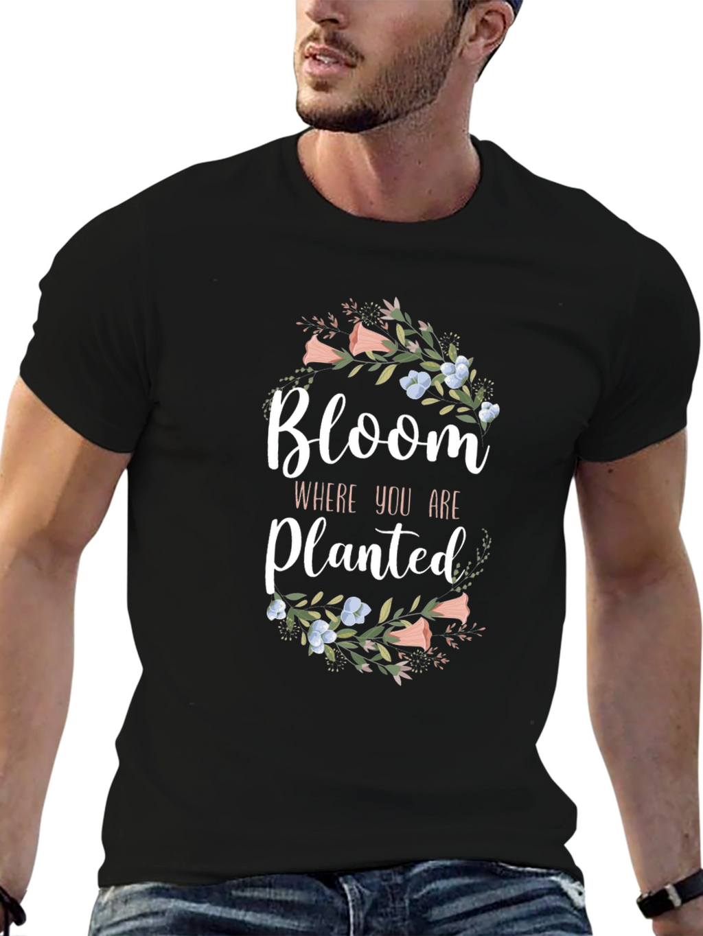 Bloom Where You Are Planted Black T-Shirt