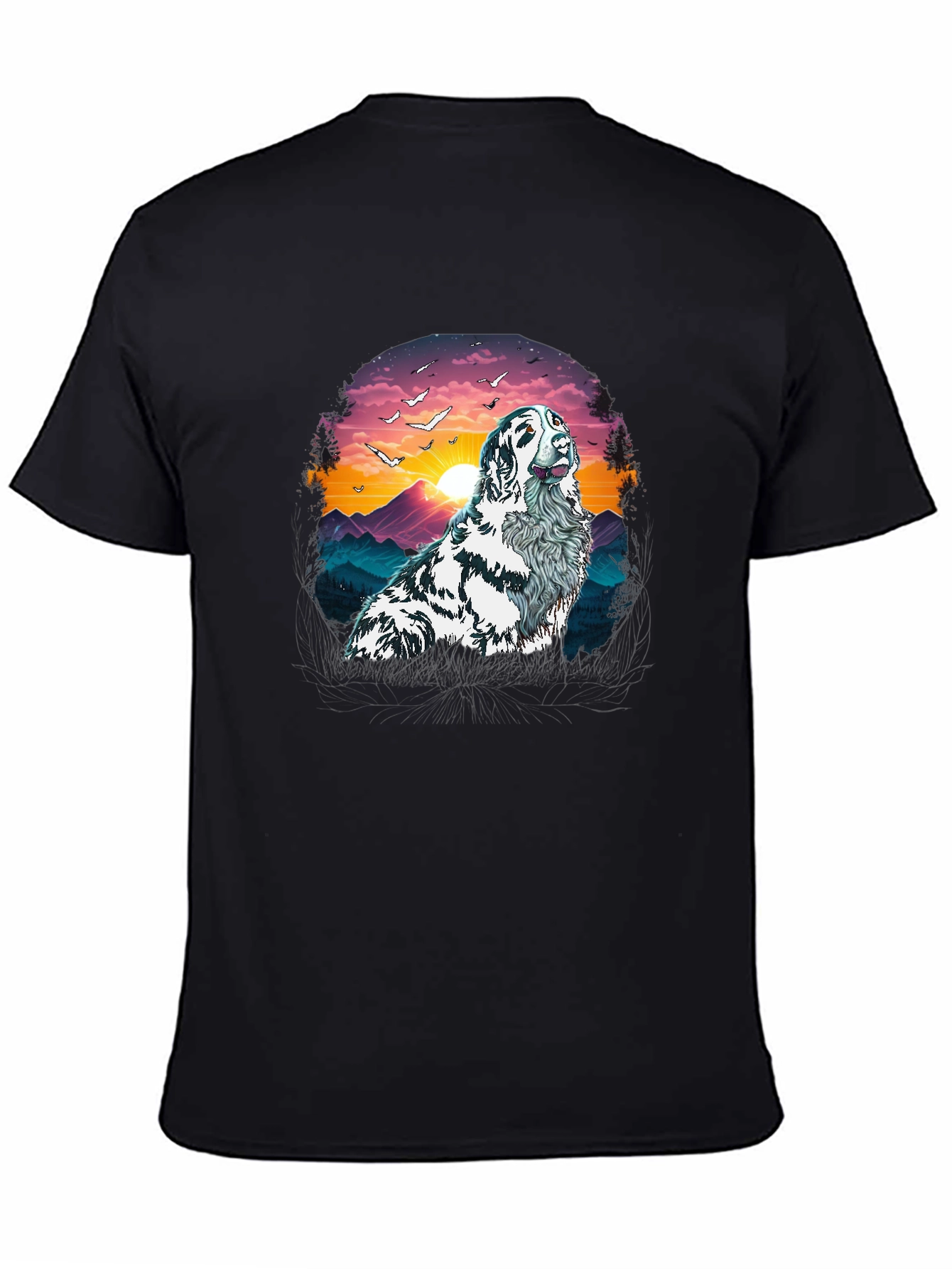 Dog Sunset T-Shirt | Mens Crew Neck Tee