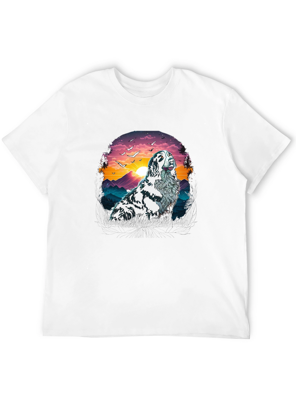 Dog Sunset T-Shirt | Mens Crew Neck Tee