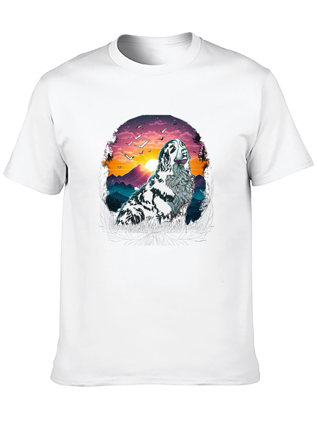 Dog Sunset T-Shirt | Mens Crew Neck Tee