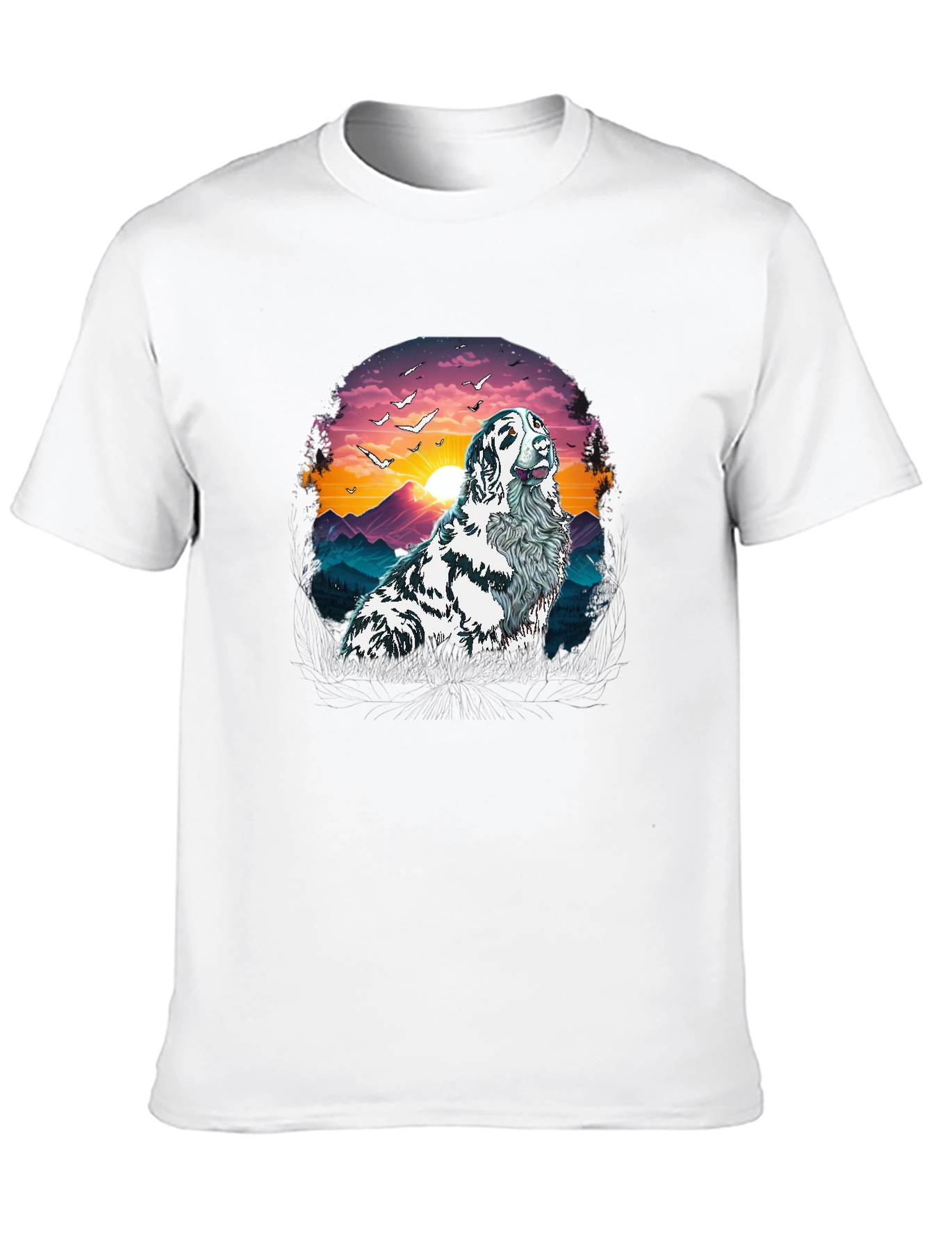 Dog Sunset T-Shirt | Mens Crew Neck Tee