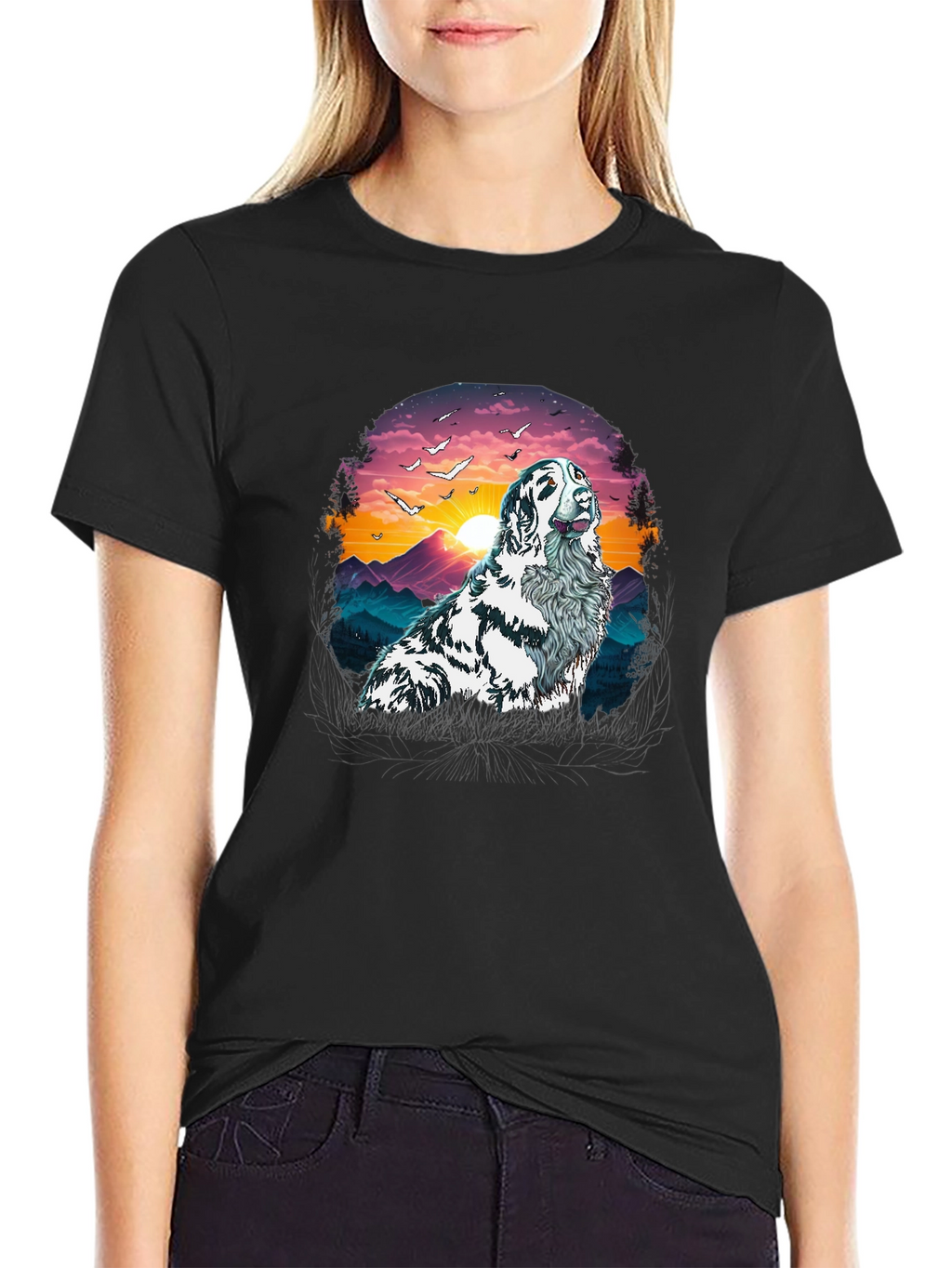 Dog Sunset T-Shirt | Mens Crew Neck Tee