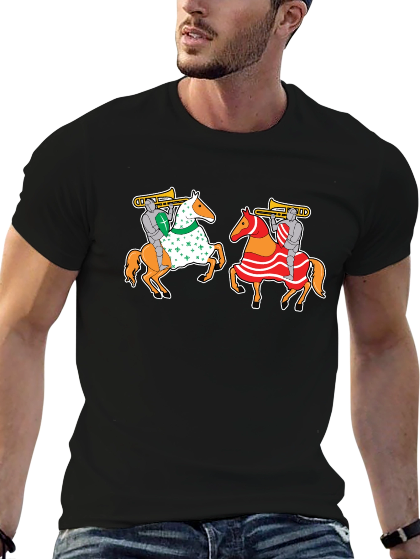 Knights on Horseback T-Shirt - Fun Trumpet Design